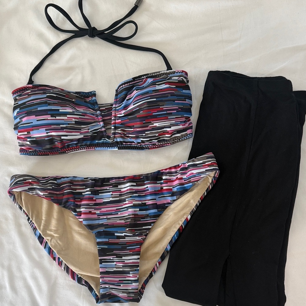 Hollie Watman Multicolor Striped Bikini Set & Naked Wardrobe Skirt